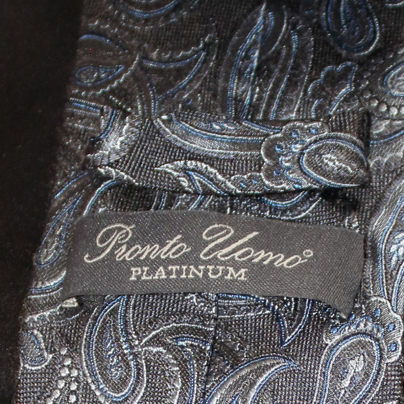 EUC PRONTO UOMO PLATINUM SILK TIE TEAL/BL PAISLEY - Picture 3 of 5